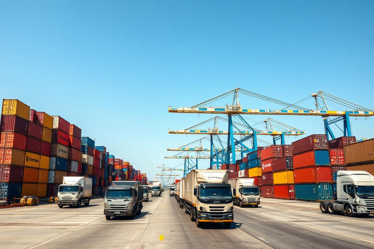 Conteneurs vides empilés dans un dépôt portuaire